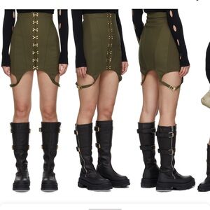 Dion Lee Olive Green Mini Skirt with Gold Hardware & Garter Straps